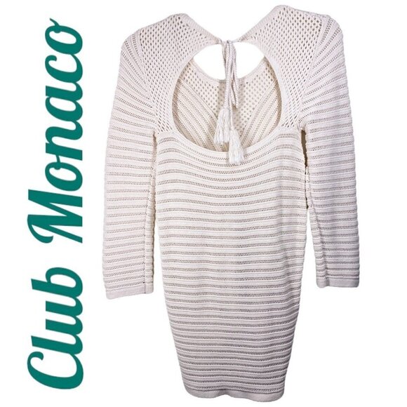 CLUB MONACO Tallulah Silk Blend Beige Open Back High Low Sweater, Size Small - Picture 5 of 11